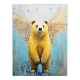 "Artery8 Cute Yellow Bear With Angel Wings Oil Painting Wall Art Print - Size: W12"" x H16""" - thumbnail 1