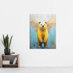 "Artery8 Cute Yellow Bear With Angel Wings Oil Painting Wall Art Print - Size: W12"" x H16""" - thumbnail 4