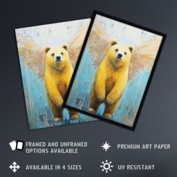 "Artery8 Cute Yellow Bear With Angel Wings Oil Painting Wall Art Print - Size: W12"" x H16""" - thumbnail 2