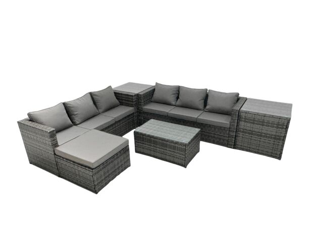 Fimous 7-seater Patio Coffee Table Sofa Set with 2 Side Tables Big Footstool in Dark Grey - image 1