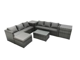 Fimous 7-seater Patio Coffee Table Sofa Set with 2 Side Tables Big Footstool in Dark Grey - thumbnail 2