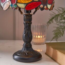 Loops Mini Tiffany Glass Table Lamp - Dark Bronze Effect - Requires 40W E14 Golf Bulb in Clear - thumbnail 2