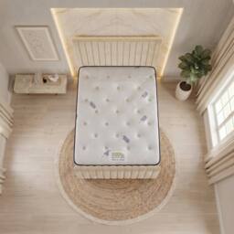 "Somnior Eleanor Velvet Divan Bed Mattress 4 Draw 54"" Headboard 22"" Footboard in Ivory - Size: Double" - thumbnail 7