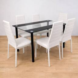 KOSY KOALA Black Clear Glass 4 Faux Leather padded White Chairs - thumbnail 1