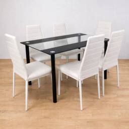 KOSY KOALA Black Clear Glass 4 Faux Leather padded White Chairs - thumbnail 2