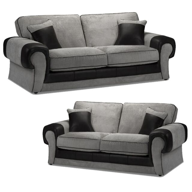 Furnishings For Less UK Portland Fabric Sofa Suite Chesterfield Rolled Arms 3 Seater & 2 Seater Sofa in Black - image 1
