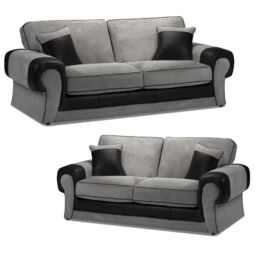 Furnishings For Less UK Portland Fabric Sofa Suite Chesterfield Rolled Arms 3 Seater & 2 Seater Sofa in Black - thumbnail 1