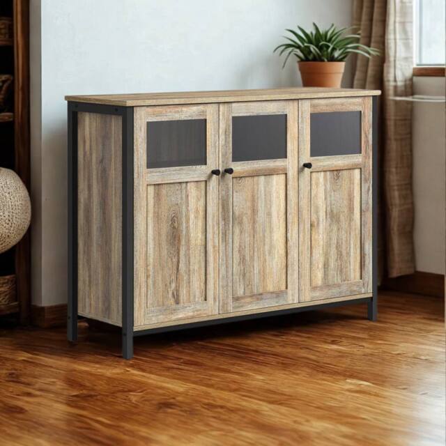 Pirlo Plush Industrial Multipurpose Closed Sideboard Buffet Cabinet Rustic Brown - image 1