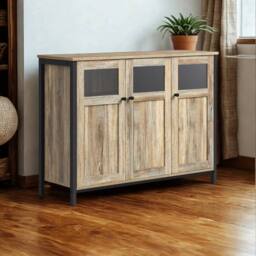 Pirlo Plush Industrial Multipurpose Closed Sideboard Buffet Cabinet Rustic Brown - thumbnail 1
