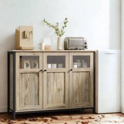 Pirlo Plush Industrial Multipurpose Closed Sideboard Buffet Cabinet Rustic Brown - thumbnail 3