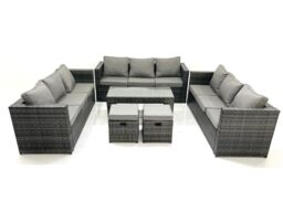 Fimous Outdoor Garden Furniture Set 11 Seater Rattan Sofa Set with Coffee Table 2 Small Footstools Dark Grey Mixed - thumbnail 2