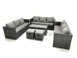 Fimous Outdoor Garden Furniture Set 11 Seater Rattan Sofa Set with Coffee Table 2 Small Footstools Dark Grey Mixed - thumbnail 1