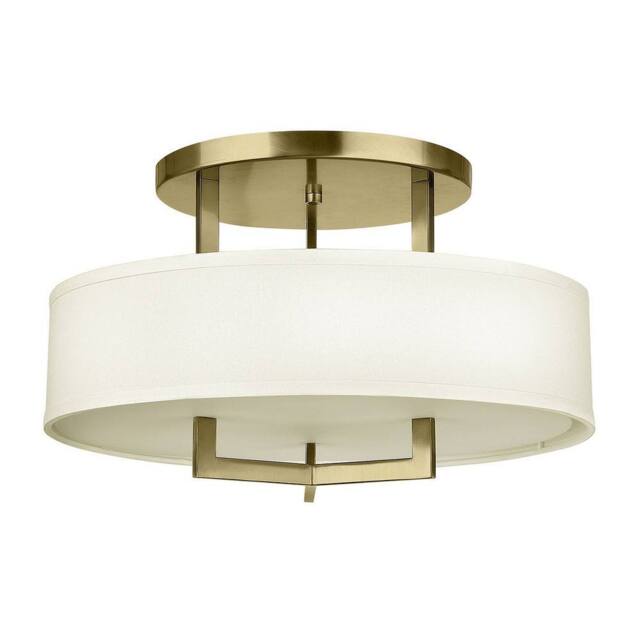 Netlighting Hinkley Hampton Cylindrical Ceiling Light Classic Brushed Brass 3x E27 in Cream - image 1