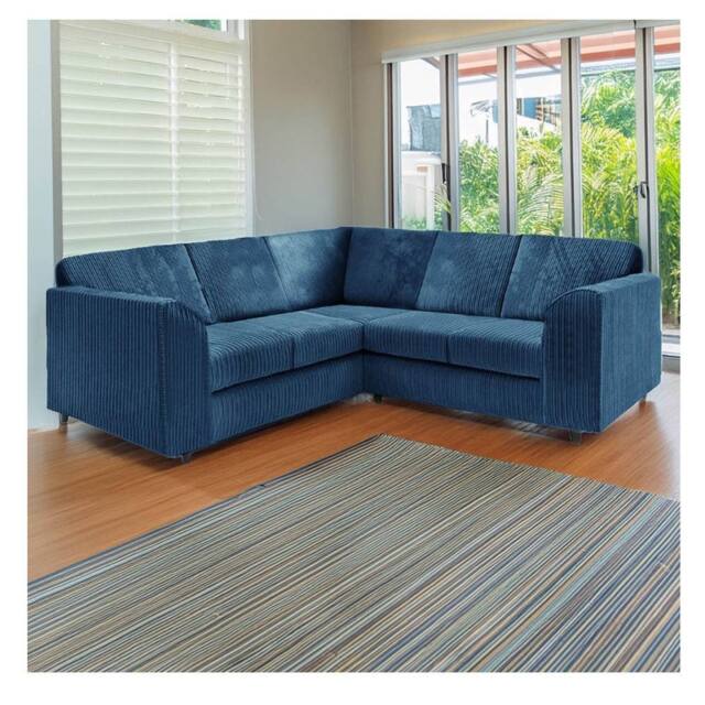 Furniture 786 Hannah Jumbo Cord Full Back 2c2 Corner Sofa in Mid Blue - image 1