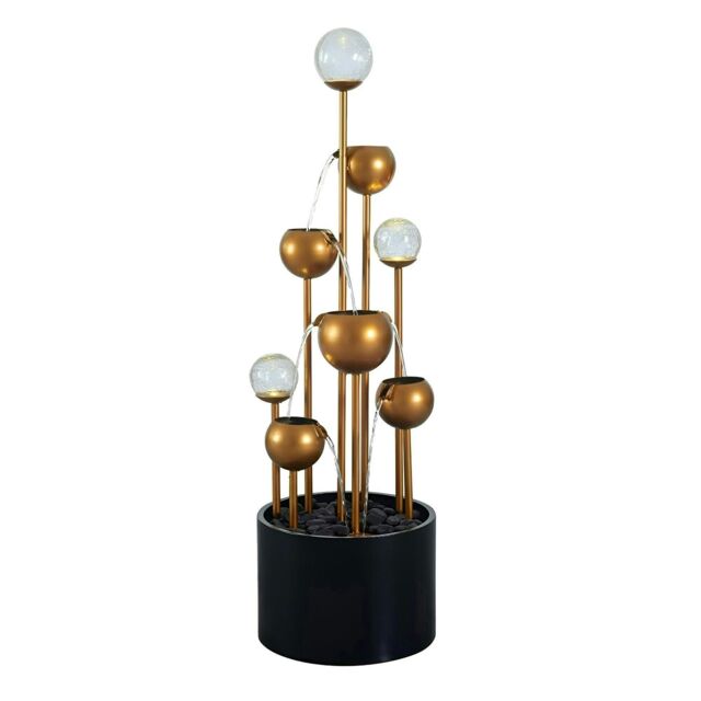 Primrose Golden Orb Cascading Tiered Garden Water Feature with LED Lights 120cm in Gold - image 1
