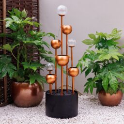 Primrose Golden Orb Cascading Tiered Garden Water Feature with LED Lights 120cm in Gold - thumbnail 2