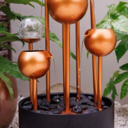 Primrose Golden Orb Cascading Tiered Garden Water Feature with LED Lights 120cm in Gold - thumbnail 3