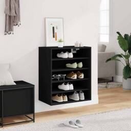 Berkfield Home Shoe Cabinet Black 60x35x70 cm Engineered Wood - Size: 60 x 35 x 70 cm - thumbnail 1