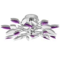 Berkfield Home Ceiling Lamp White & Purple Acrylic Crystal Leaf Arms 3 E14 Bulbs - thumbnail 2