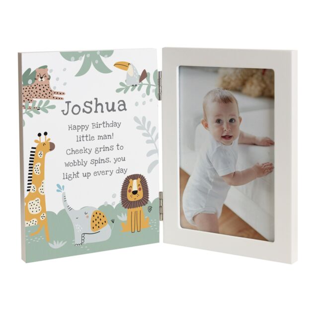 Personalised Memento Company Personalised Animals Wooden Hinged 6x4 Photo Frame in White - image 1