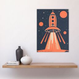 "Artery8 Red Rocket Spaceship Launch Retro Style Design Wall Art Print - Size: W24"" x H32""" - thumbnail 4