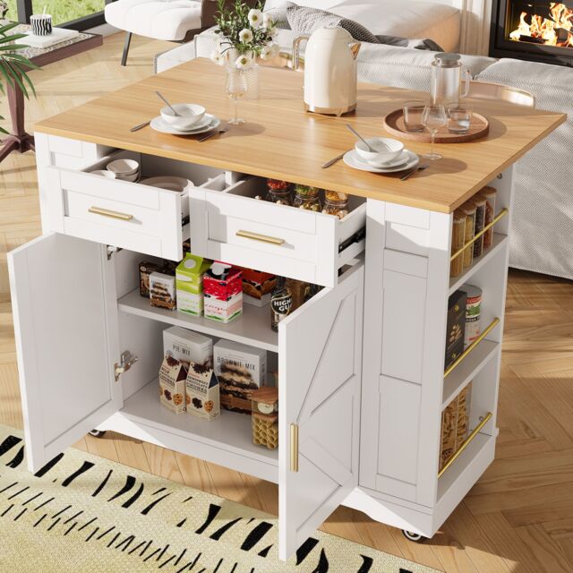 AKA Kitchen Island on Wheels Rolling Island Cart with 2 Drawers in White - image 1