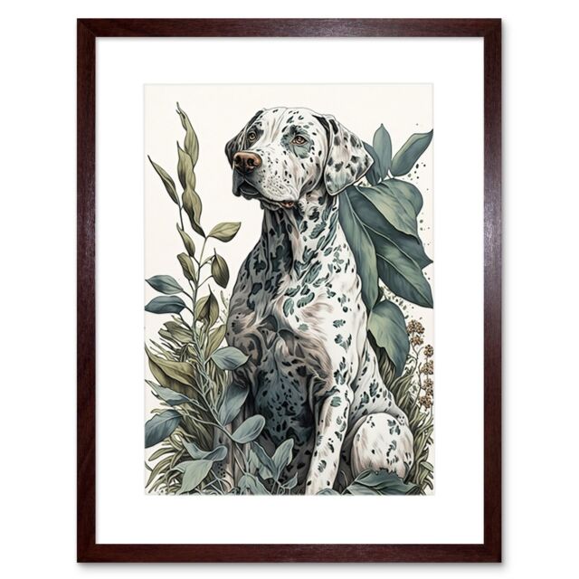 "Artery8 Wall Art Print Dalmatian Dog in Field Plants Modern Watercolour Artwork Framed 9X7 Inch in Brown - Size: W7"" x H9""" - image 1