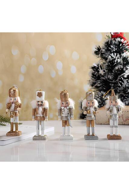 Living and Home 5Pcs Christmas Wooden Nutcracker Figurine Decoration Set in Gold - image 1