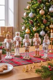 Living and Home 5Pcs Christmas Wooden Nutcracker Figurine Decoration Set in Gold - thumbnail 3
