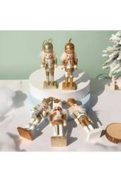 Living and Home 5Pcs Christmas Wooden Nutcracker Figurine Decoration Set in Gold - thumbnail 2