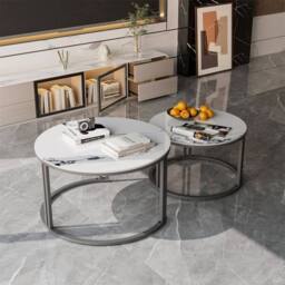 VOGREX Round Coffee Table High Gloss Living Room Sofa Center Side in White - Size: 100 cm x 80 cm - thumbnail 2