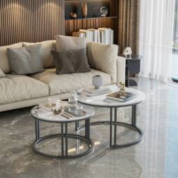 VOGREX Round Coffee Table High Gloss Living Room Sofa Center Side in White - Size: 100 cm x 80 cm - thumbnail 4