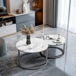 VOGREX Round Coffee Table High Gloss Living Room Sofa Center Side in White - Size: 100 cm x 80 cm - thumbnail 3