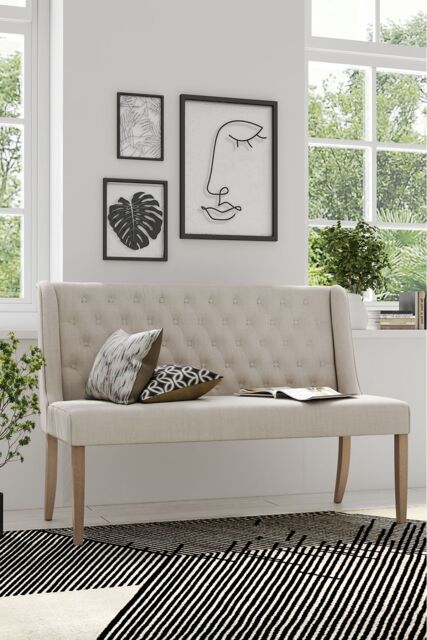 Living and Home Beige Upholstered Tufted Dining Bench 138cm - image 1