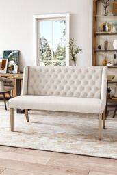 Living and Home Beige Upholstered Tufted Dining Bench 138cm - thumbnail 2