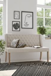 Living and Home Beige Upholstered Tufted Dining Bench 138cm