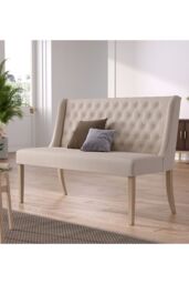 Living and Home Beige Upholstered Tufted Dining Bench 138cm - thumbnail 3