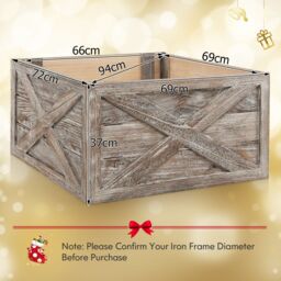 Costway Vintage Christmas Tree Collar Box 100% Solid Wood Wooden Tree Box Stand Cover W/ Hook & Loop Fastener in Dark Grey - thumbnail 2