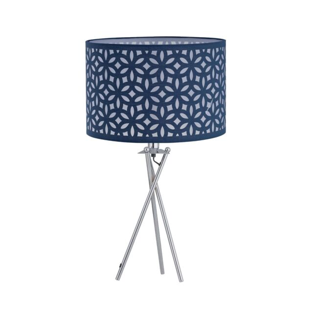 First Choice Lighting Chrome Tripod Table Lamp with Navy Blue Laser Cut Shade in Silver - image 1