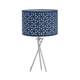 First Choice Lighting Chrome Tripod Table Lamp with Navy Blue Laser Cut Shade in Silver