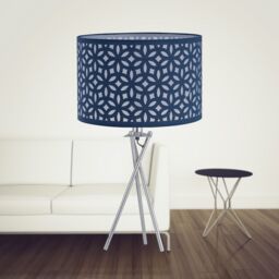 First Choice Lighting Chrome Tripod Table Lamp with Navy Blue Laser Cut Shade in Silver - thumbnail 2