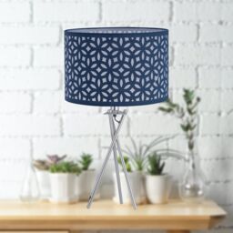 First Choice Lighting Chrome Tripod Table Lamp with Navy Blue Laser Cut Shade in Silver - thumbnail 3