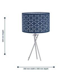 First Choice Lighting Chrome Tripod Table Lamp with Navy Blue Laser Cut Shade in Silver - thumbnail 6