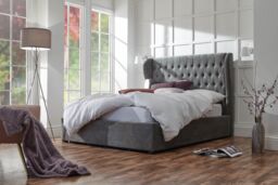 GFW Winged Headboard Ottoman Storage Bed in Dark Grey - Size: King - thumbnail 1