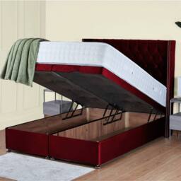 UK Bed Furniture Francesca End Lift Divan Ottoman Bed with 54 Inch Diamond Headboard in Maroon - Size: Super King - thumbnail 2