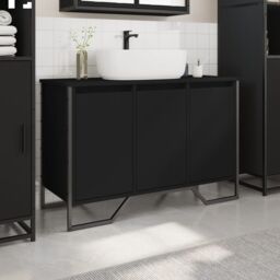 Berkfield Home Bathroom Sink Cabinet Black 91x35x60 cm Engineered Wood - Size: 91 x 35 x 60 cm - thumbnail 3