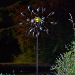 mysmartbuy Gemini Garden Wind Spinner with Solar Powered LED Crackle Globe in Copper