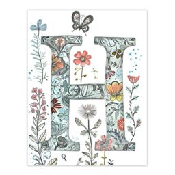"Artery8 Women's Wall Art Print Letter H Wildflower Garden Watercolour Butterfly Floral Word Art For Her Poster - Size: W18"" x H24""" - thumbnail 1