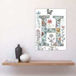 "Artery8 Women's Wall Art Print Letter H Wildflower Garden Watercolour Butterfly Floral Word Art For Her Poster - Size: W18"" x H24""" - thumbnail 4