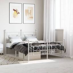 Berkfield Home Metal Bed Frame without Mattress with Footboard White 140x190cm - Size: 140x190 cm - thumbnail 2